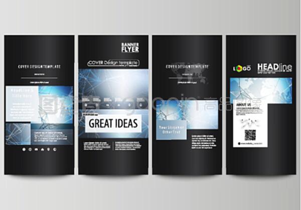 黑色彩色極簡圖為可編輯版面的四個垂直橫幅,傳單設計商業模板。科學的醫學dna研究或醫學概念。黑色極簡圖為可編輯版面的四個垂直橫幅,傳單設計商業模板。科學的醫學dna研究或醫學概念