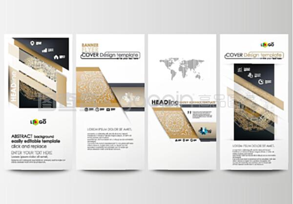 傳單集,現代條幅。商業模板。封面設計模板,易于編輯,抽象平面布局。金色技術背景,連接點和線的連接結構,科學矢量。